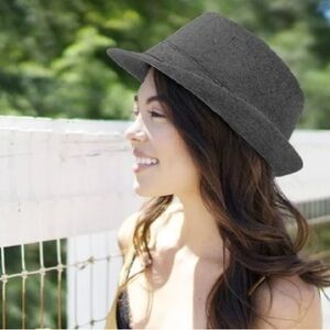 Dark Gray Fedora Straw Hat by Simplicity